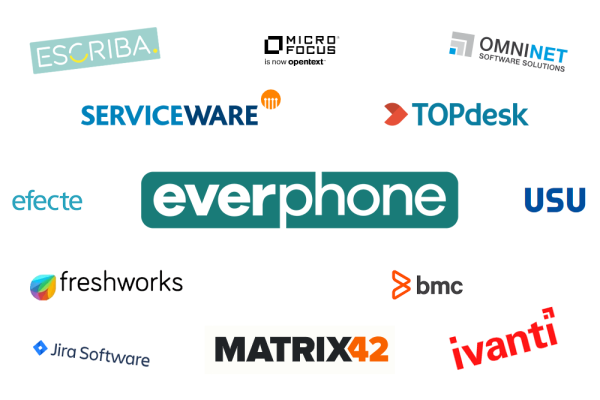 REST API integration partners: Escriba, Micro Focus, Omninet, Serviceware, TOPdesk, Efecte, USU, Freshworks, BMC, Jira Software, Matrix42, Ivanti
