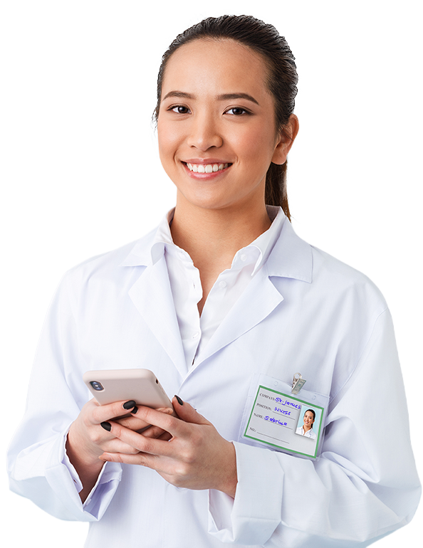 Healthcare worker with smartphone