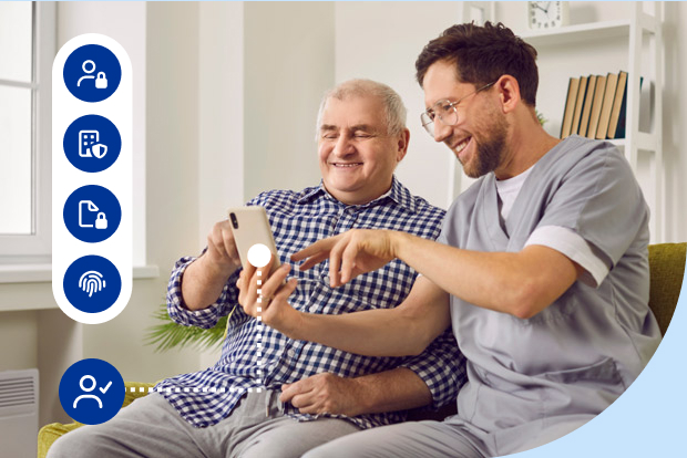 Healthcare worker with patient using tablet